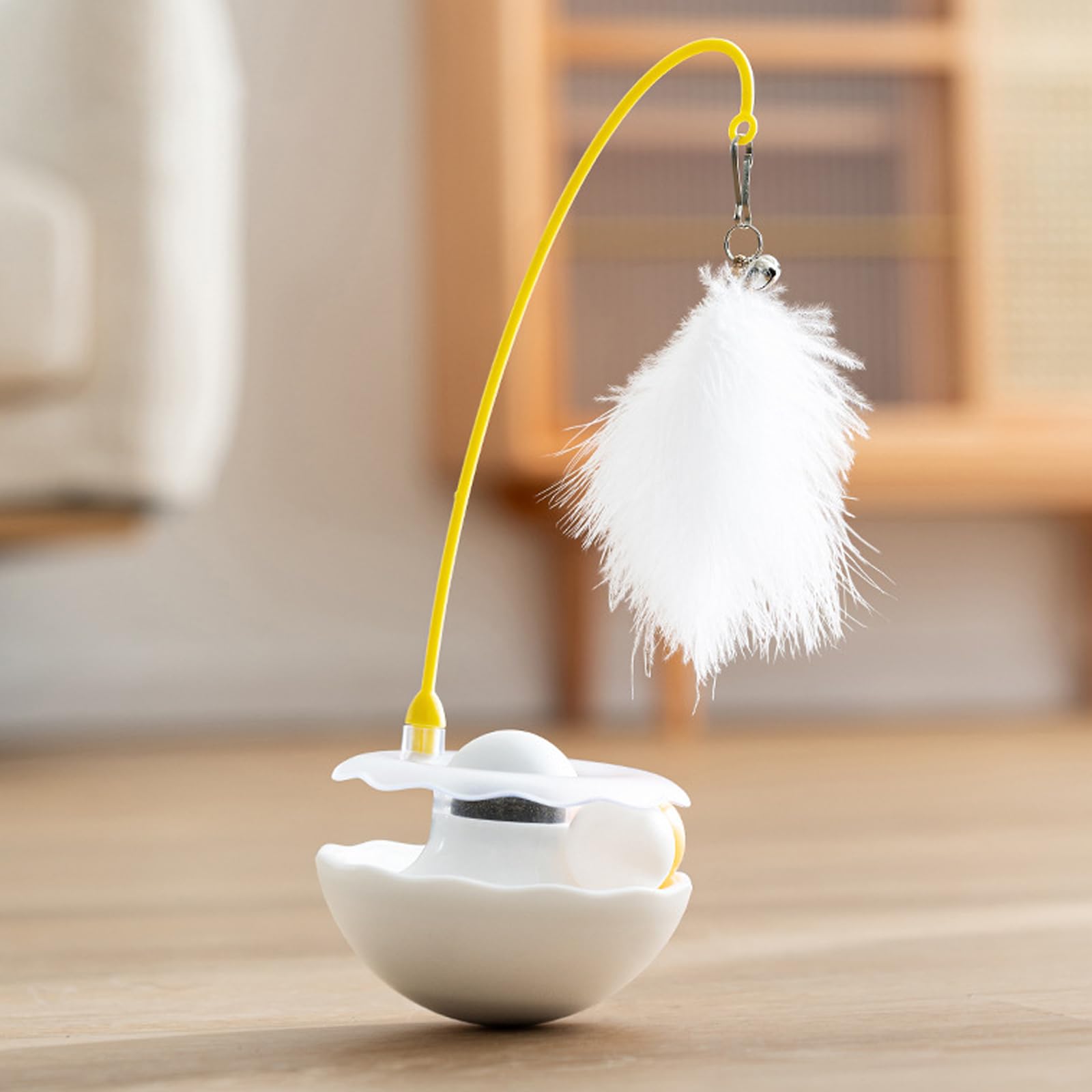 360°くるくる猫じゃらし ひとり遊び 起き上がりこぼし お留守番 またたび球 運動おもちゃ ホワイト