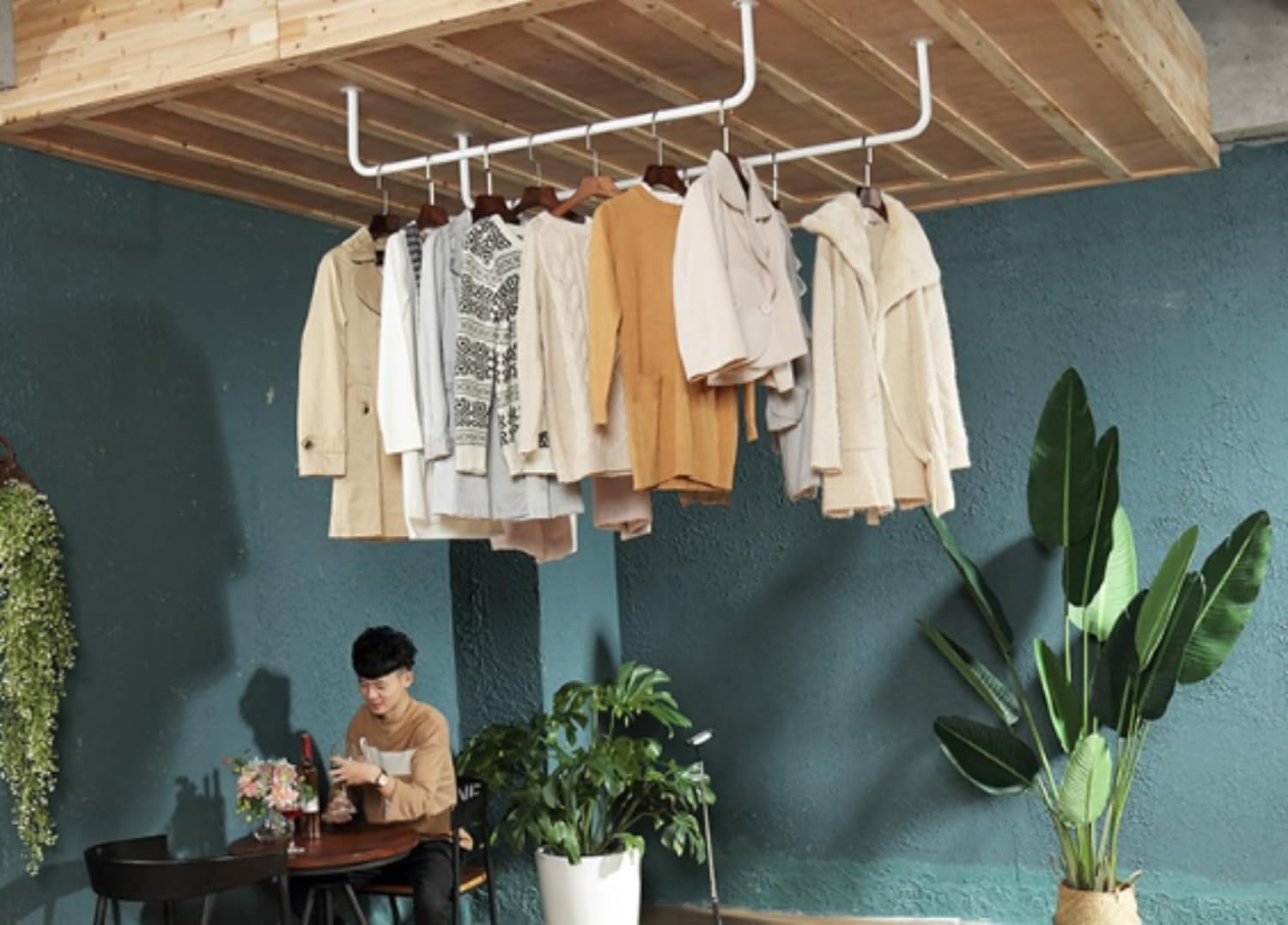 ハンガーバー U型ハンガー サスペンションバー 天井アイアン U型衣類収納 室内物干し 耐荷重10kg (80cm..