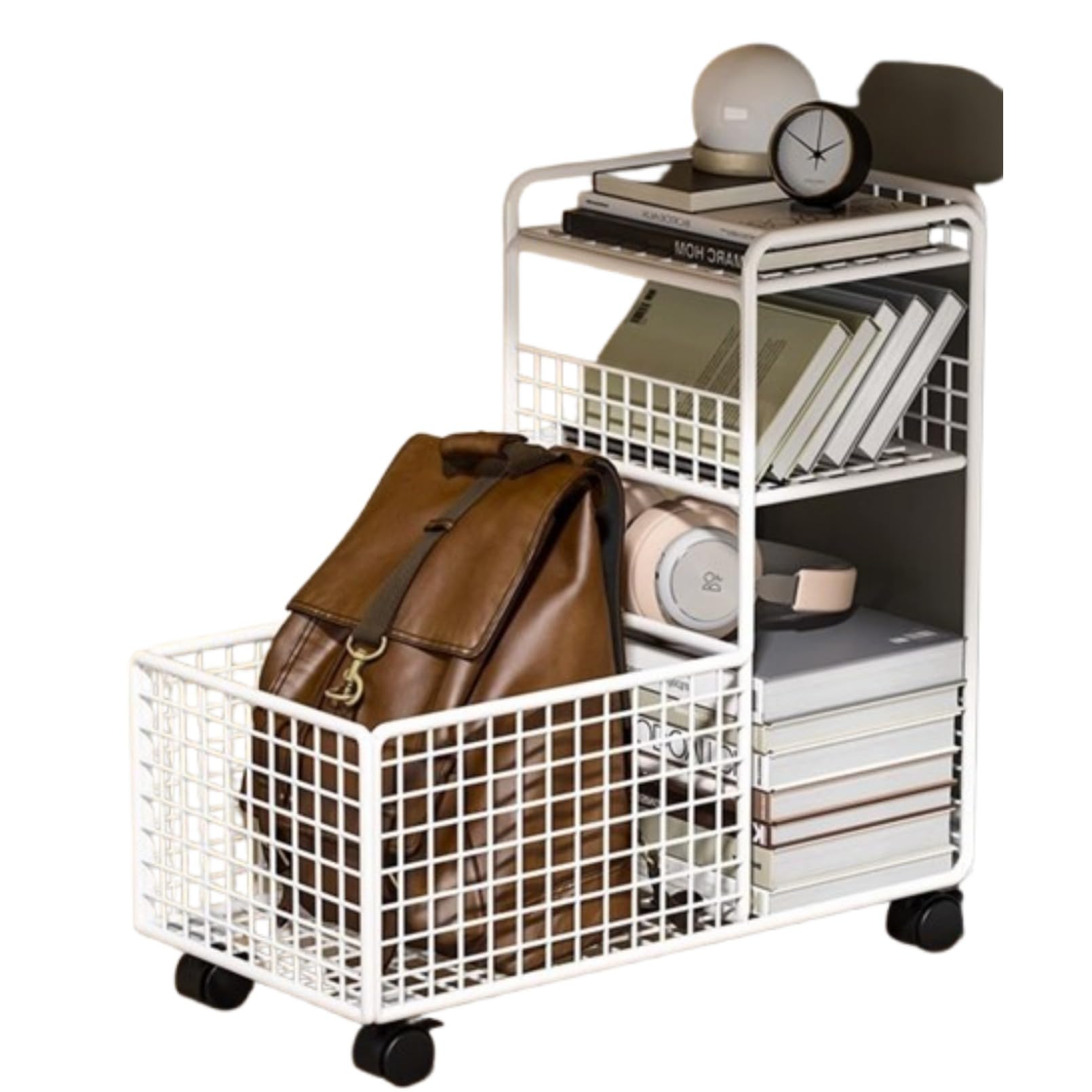 楽天神秘の館本棚 書類棚 雑誌ラック ファイルワゴン ブックシェルフ キャスター付き デスク下 大容量 移動式 階段式 キャスター付き デスク下収納ラック、本棚、モバイル収納キャビネット、フロアプーリー、本棚、デスク下バッグおよび書籍収納ラック、多層トロリー （ホワイト,3階）