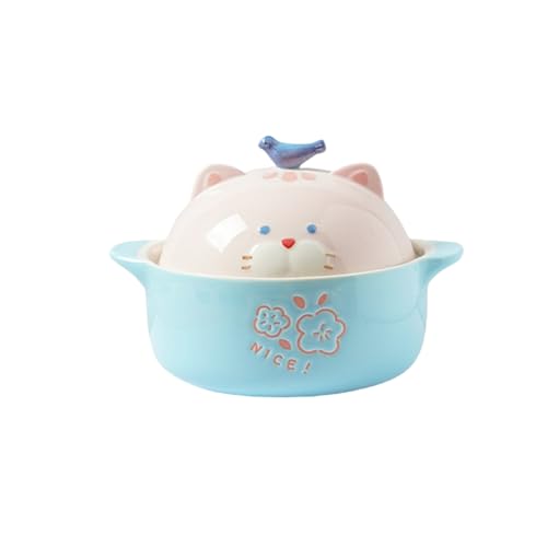 丼 食器 猫柄 ラーメン丼 セラミック ラーメン丼 蓋付き セラミックボウル どんぶり ラーメン ラーメン碗 ご飯 和食器 ご飯 ボウル かわいい 即席めん丼 大容量 即席めん丼 猫柄スープボウル キッチンの朝食にオートミール 食洗機/電子レンジ対応 キッチン用品 (C) (Yellow)のサムネイル