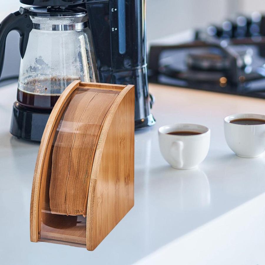 コーヒーペーパーフィルターホルダー スタンド ケース 防水 防塵 竹製 収納ボックス カウンタートップ ..