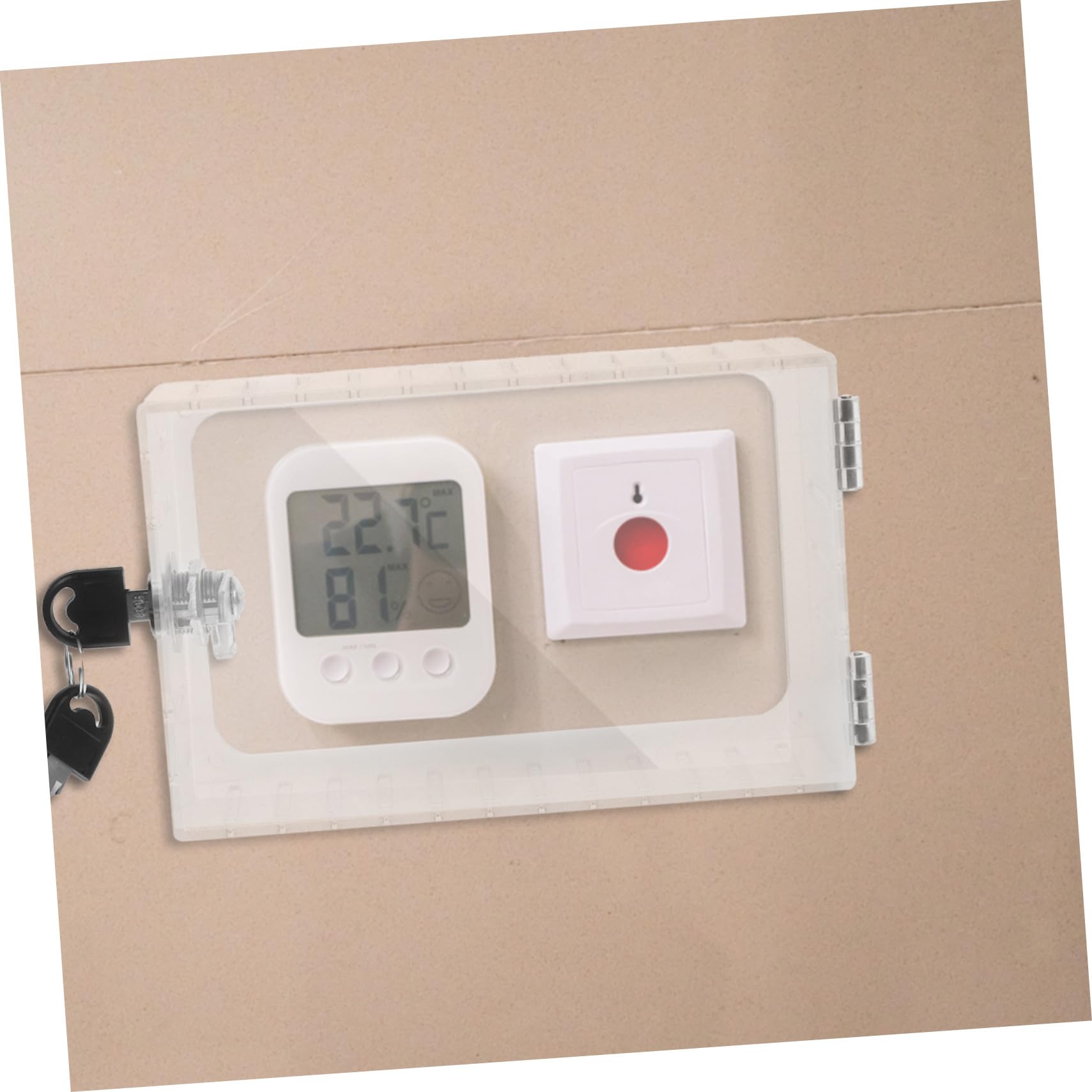 鍵付き透明サーモスタット保護カバー 壁掛け用耐久ロックボックス 温表示見やすい誤操作防止 公共スペ..