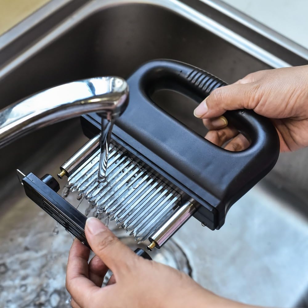 ラムチョップ 肉の筋切り器 ステンレス製 48枚刃ミートテンダライザー 保護カバー付属 錆止め機能付き..