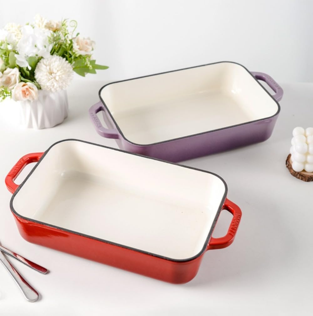 グラタン皿 ホーロー鍋 焼飯器 両耳 フライパン 鋳鉄エナメル 大きめ 3.3L 長方形 コーティングなし く..