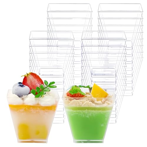 60/110/150ml プラスチック 使い捨て デザートカップ 100個 透明 正方形 ミニクリア スプーン付き 前菜..