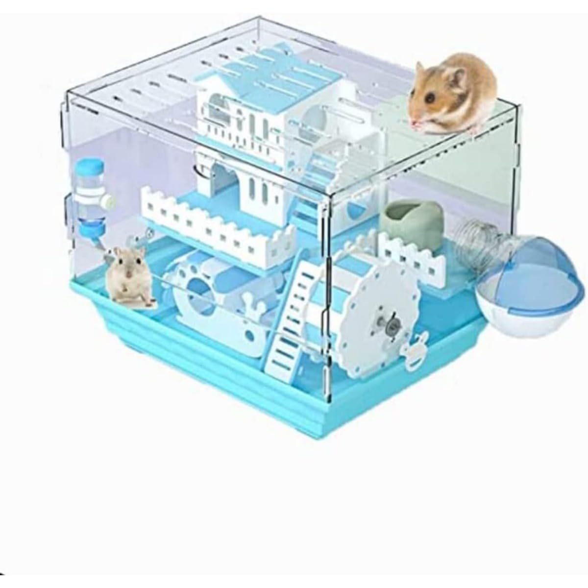 ハムスターケージ 小動物用ケージ 透明 2階デザイン よく見える アクリル製 組立式 給水ボトルなど含め..