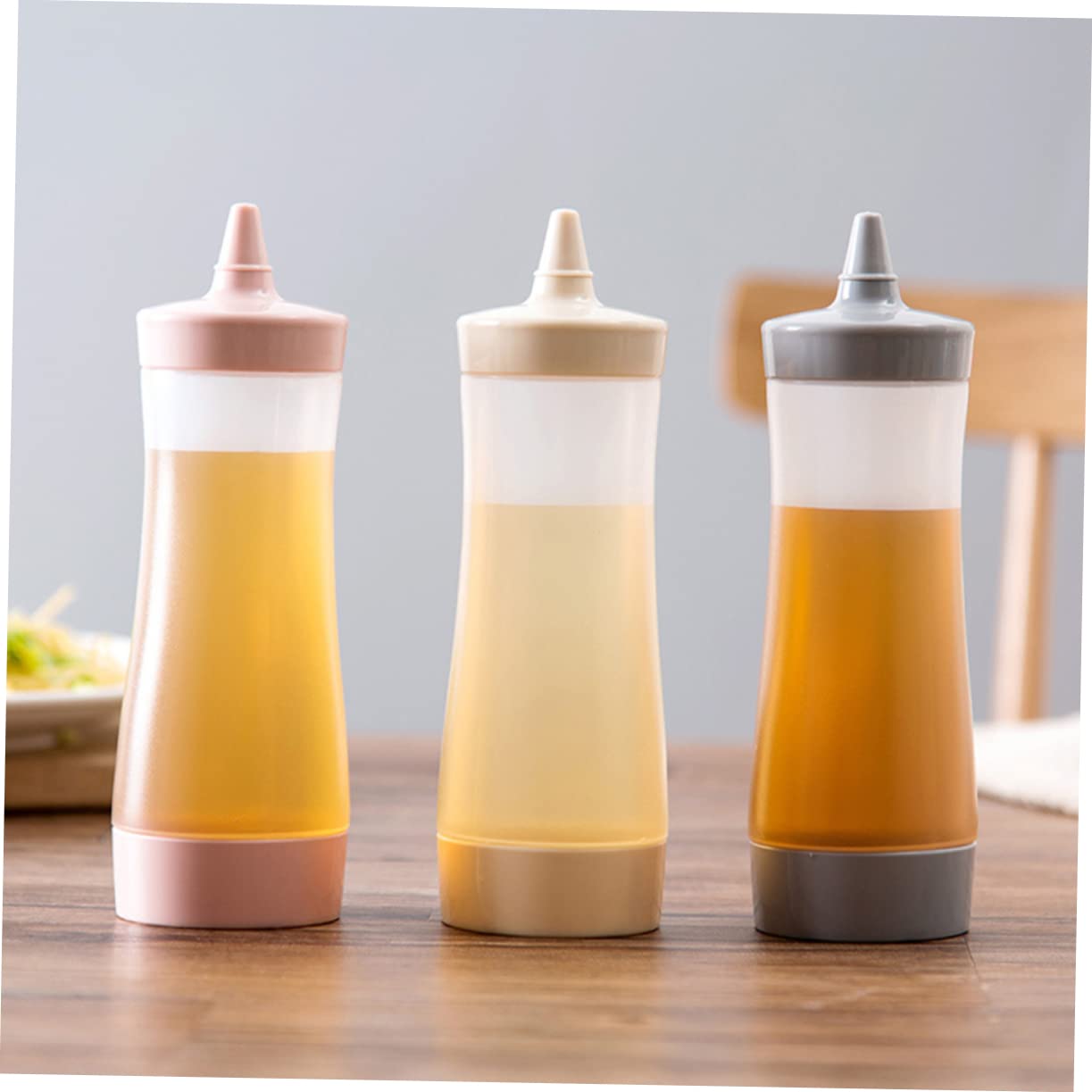 3pcsプラスチック調味料ディスペンサー サラダドレッシングボトル 柔軟素材使いやすいキッチンアクセサ..