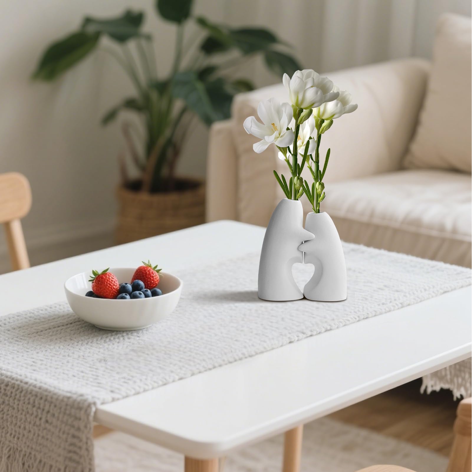 陶器の花瓶, ハグする陶器花瓶テーブルデコレーション, 2個セット ブーケホルダー 花アレンジメント 食..