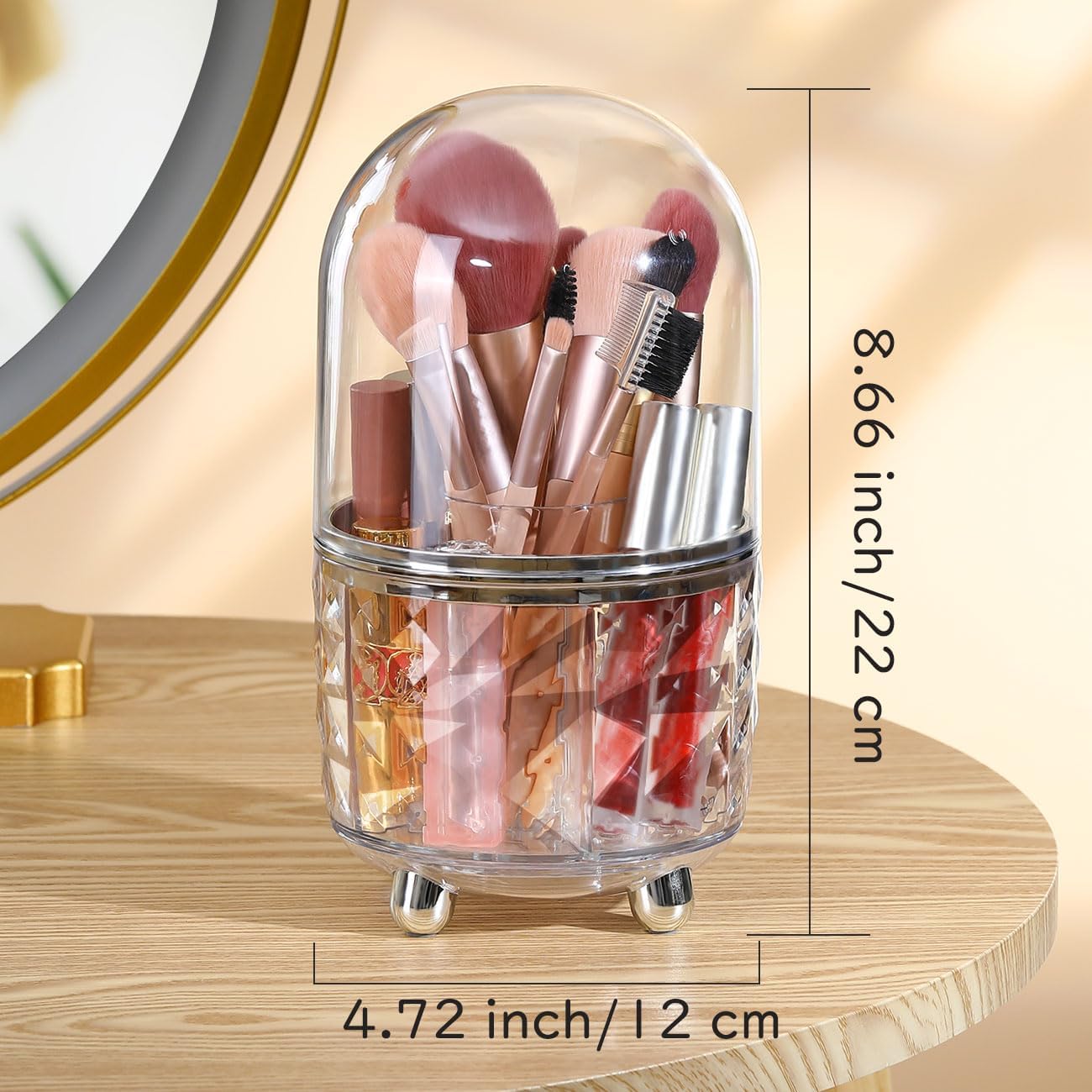 メイクブラシケース 蓋付き メイクブラシ収納ボックス メイクブラシラック 360°回転 透明 防水 防塵 6..