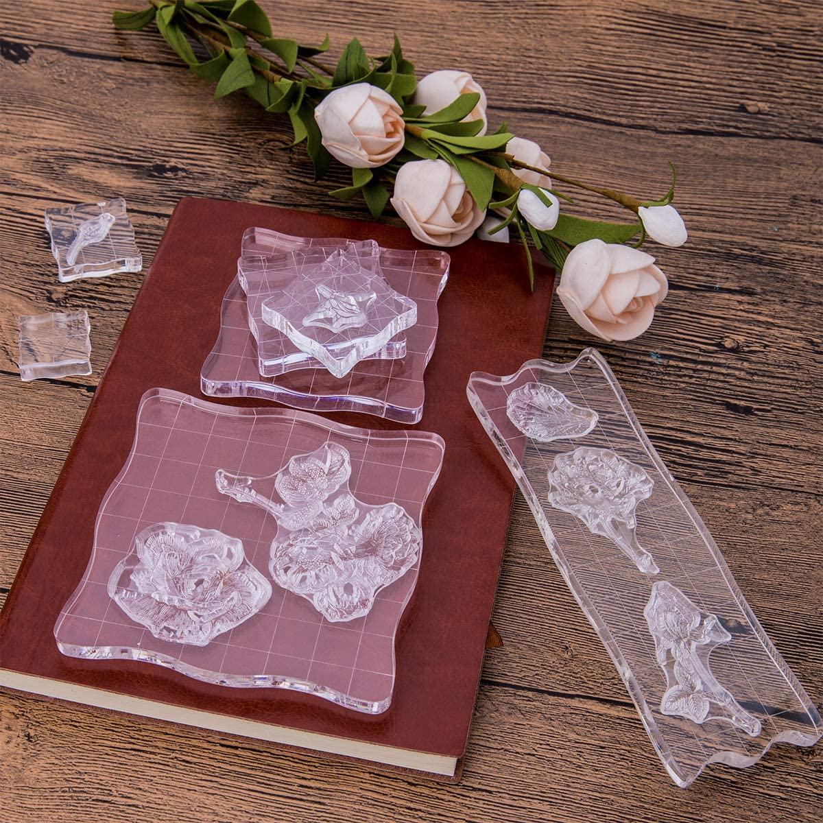 クリア スタンプブロック 7枚 アクリルブロック グリッド線付き 透明 各種サイズ スタンプ板 スタンプ..