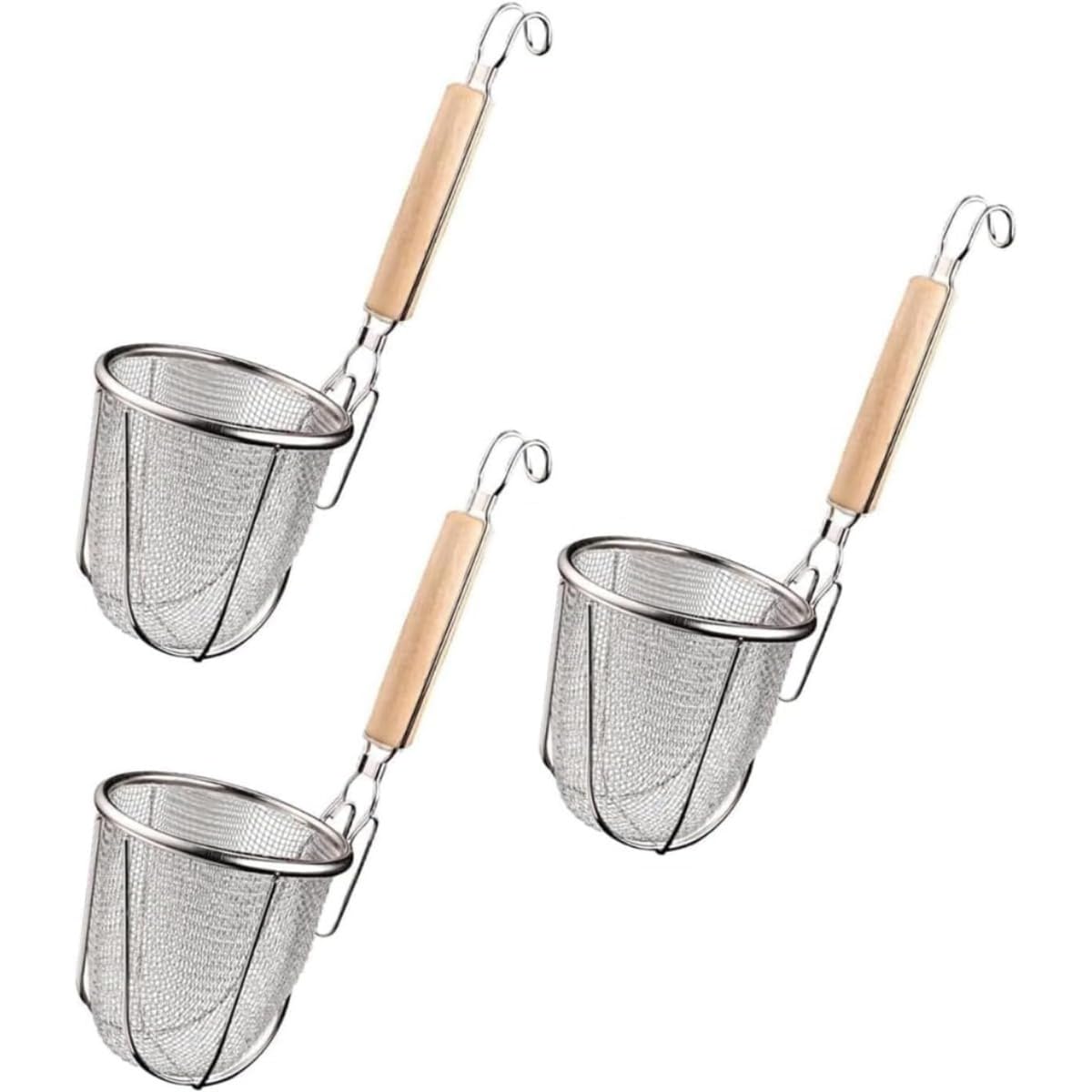 湯切り ラーメンてぼ キッチン用品 フック付き うどん 丸 ラーメン専用 ステンレス製 木柄 ラーメン専..