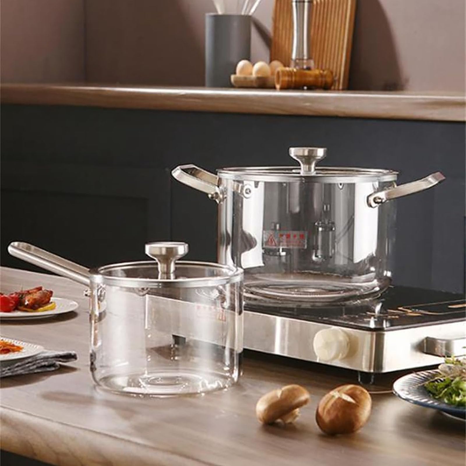 ミルクパン ih対応 ガラス鍋 ソースパン ガラス 鍋 透明鍋 小鍋 蓋付き ハンドル付き 直火 マルチポッ..