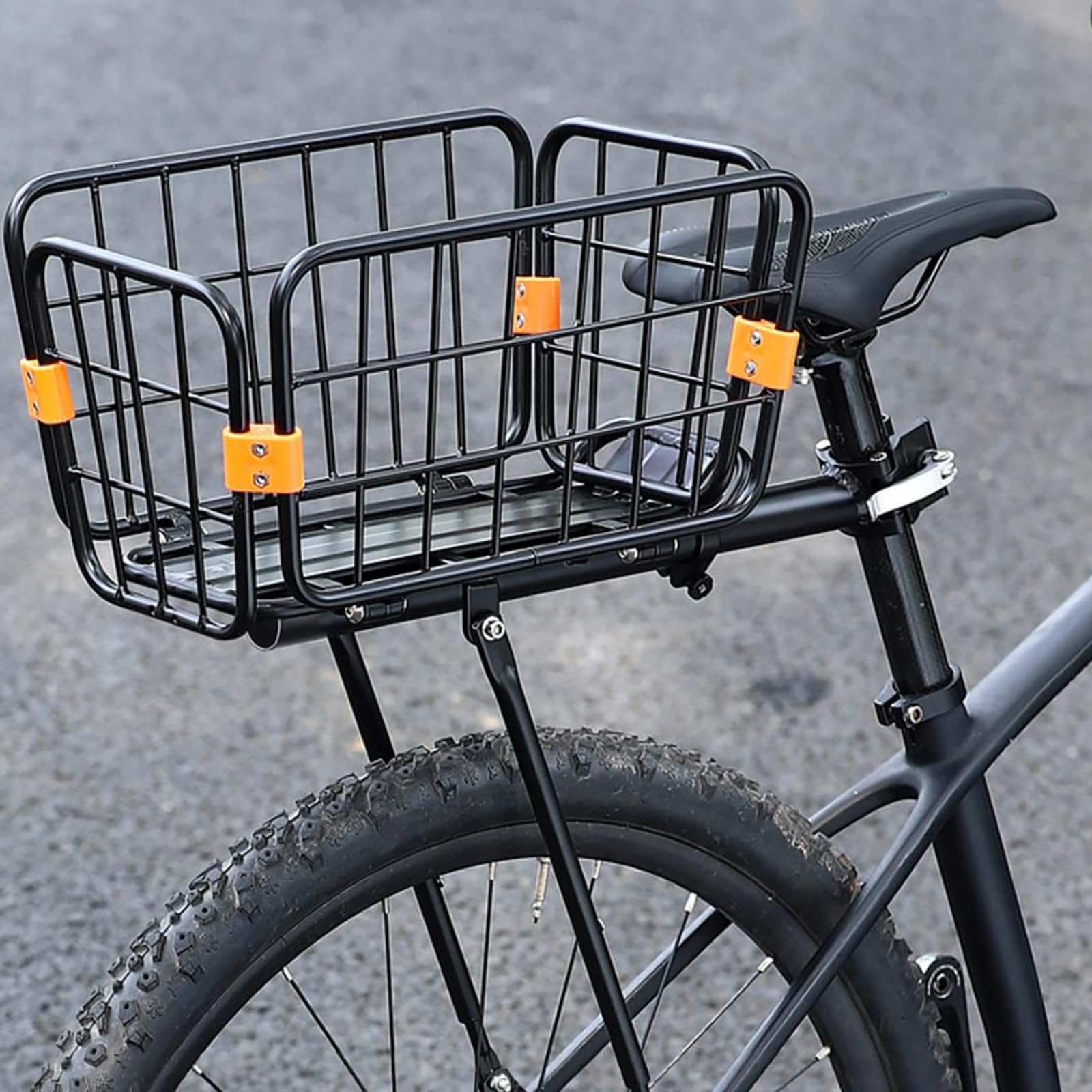 自転車ラック、自転車カゴ ラックバスケット 18L、bicycle basket、マウンテンバイクシート、バスケット付きライディングアルミラック装備 ブラック [並行輸入品]