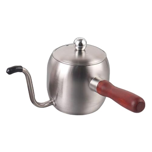 注ぎ口付きケトルコーヒーティーポット500ml 細長い注ぎ口 蓋付き キャンプ用コーヒーポット 耐熱木製..