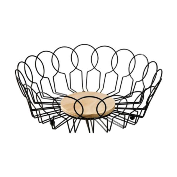 フルーツバスケット 金属製オーガナイザー 木製ベース付き キッチンカウンタートップコンテナ 省スペー..