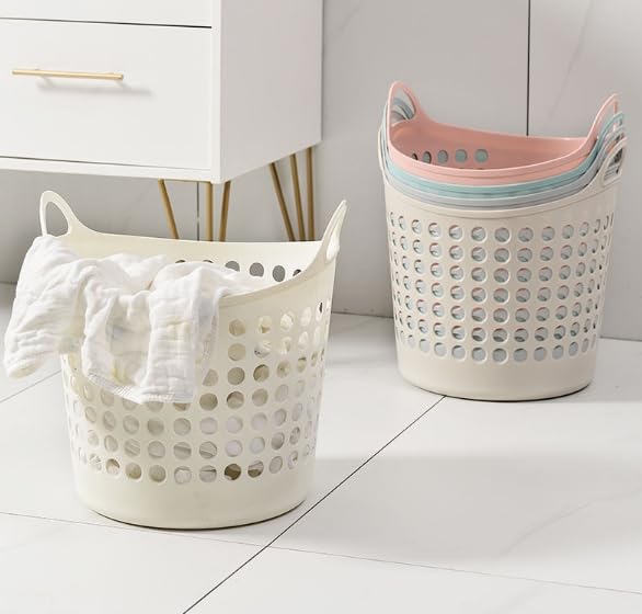 汚れた衣類バスケット厚く柔らかいゴム製バスルームランドリーバスケット (グレー)(3)