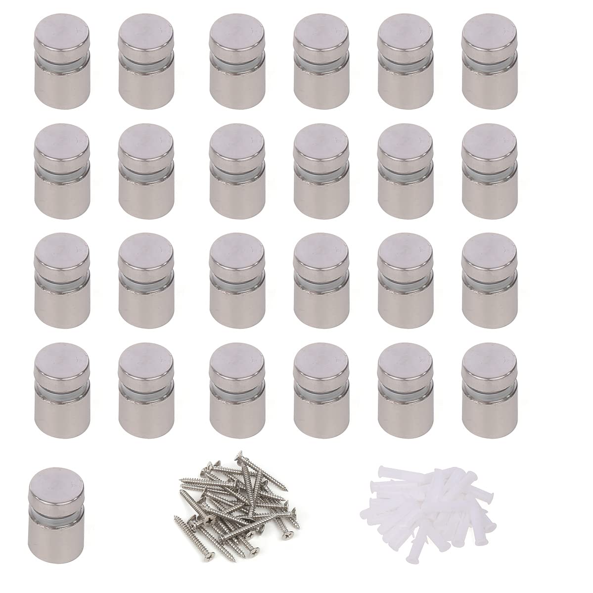 サインナット ステンレス 外径16mm 長さ20mm 25個セット アンカー ビス付き ガラス 看板 ポスター サイ..