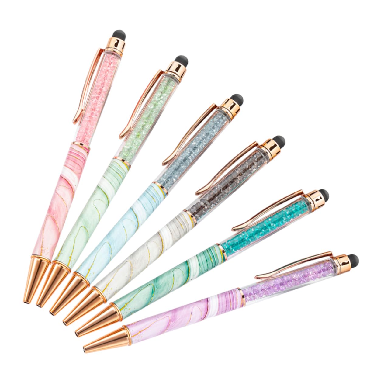 6個マーブルボールペン タッチスクリーン機能付き 可愛いデザイン 書きやすい細字ボールペン オフィス..