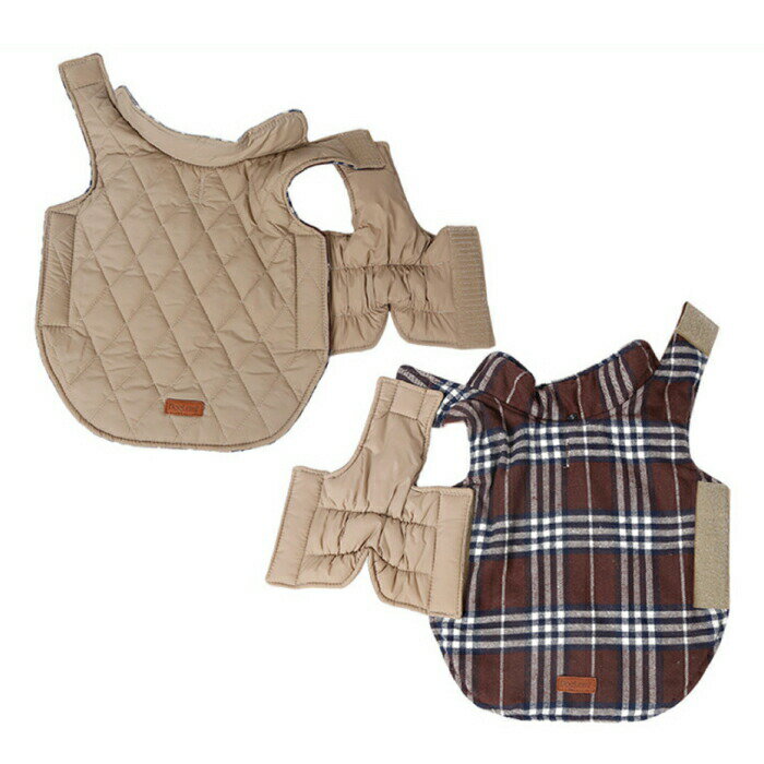 犬服 ドッグウェア ベスト 大型犬 中型犬 冬 秋 秋冬 リバーシブル ダウン風 キルティング チェック リード穴あり 簡単脱着 面ファスナー 可愛い 犬用フードパーカー 犬 パーカー 犬の服 ペット用品 ペット 犬 散歩 ドッグ 便利 お散歩 お出かけ ペットグッズ