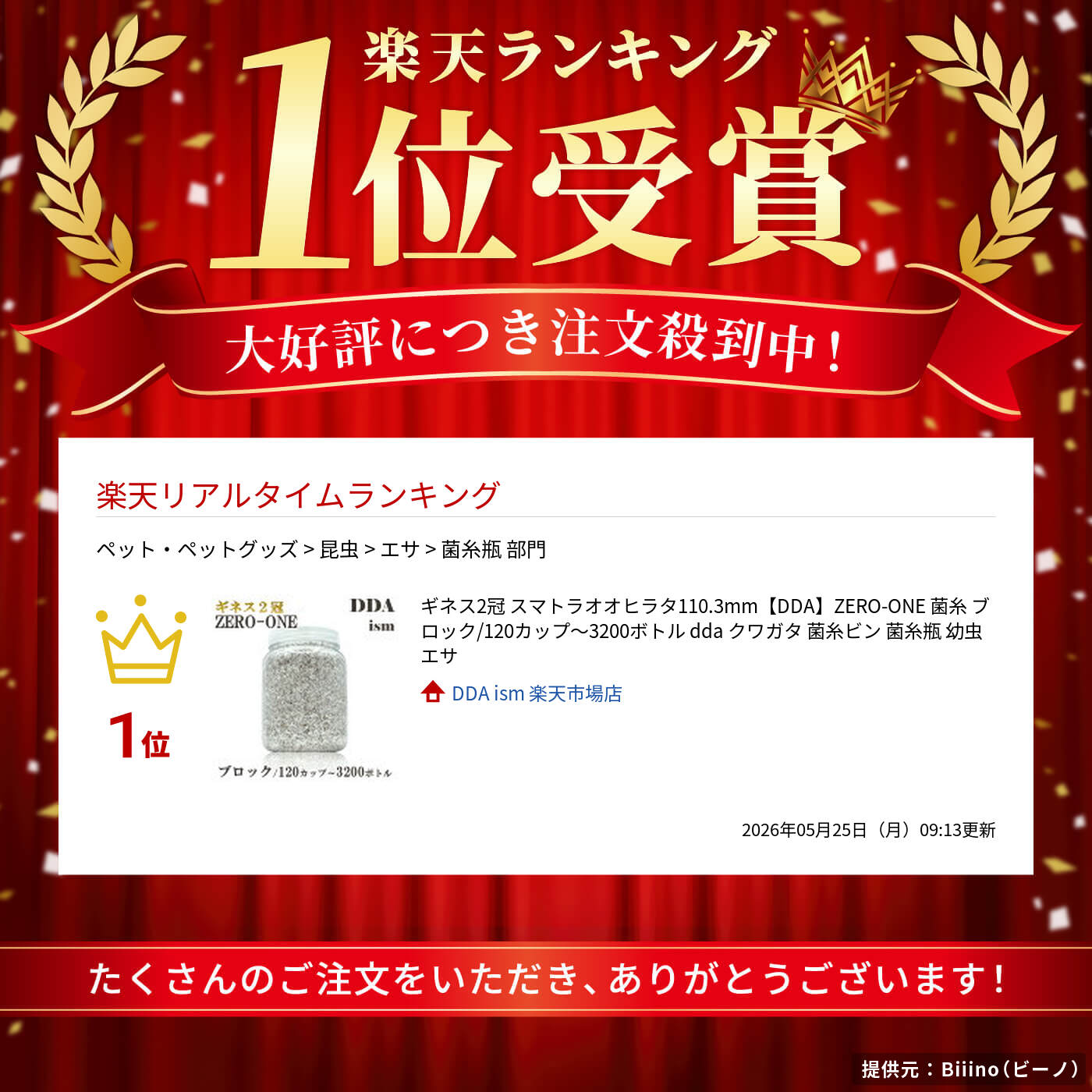 DDA ism 楽天市場店のギネス2冠 スマトラオオヒラタ110.3mm【DDA】ZERO-ONE 菌糸 ブロック/120カップ～3200ボトル dda クワガタ 菌糸ビン 菌糸瓶 幼虫 エサ｜アングル2