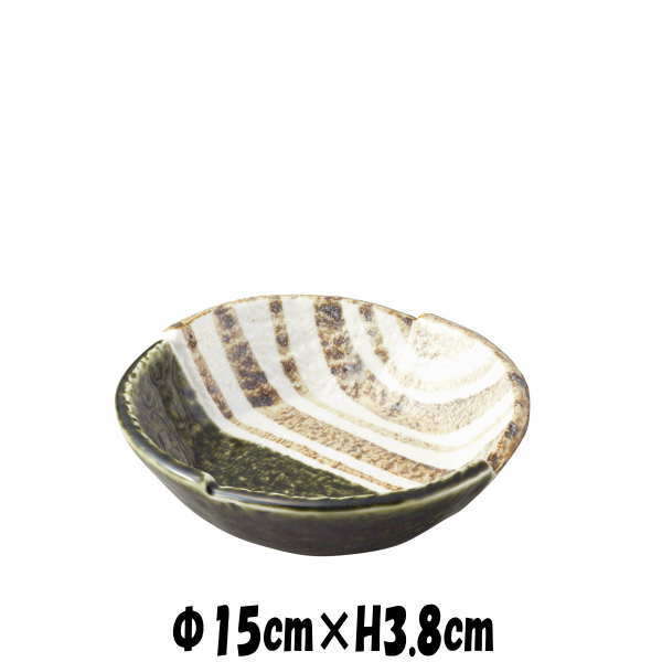 織部ストライプ5.0鉢　陶器磁器の食器　おしゃれな業務用和食器　お皿中皿深皿