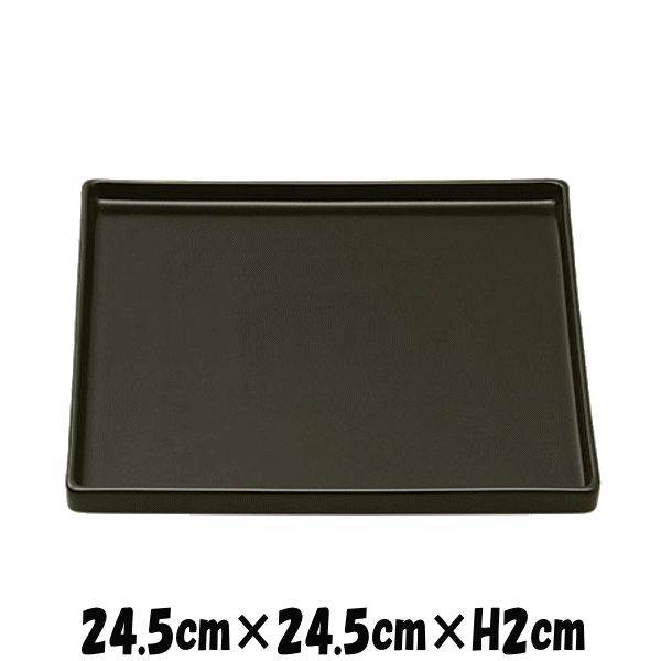 Tube(B) 24.5cmスクエアプレート 黒 フラット オードブル ワンプレート ※盛り付け部分のみフラットで、淵部分は上がっております 陶器磁器の食器 おしゃれな業務用洋食器 お皿大皿平皿