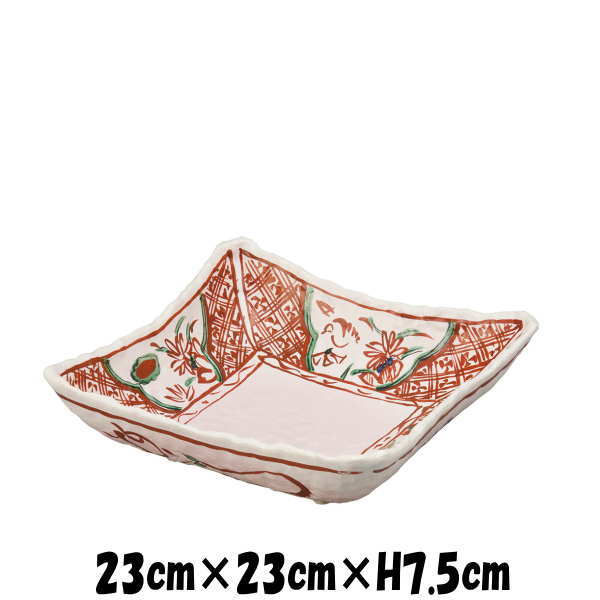 志野釉赤絵万歴7.5寸角鉢陶器磁器...