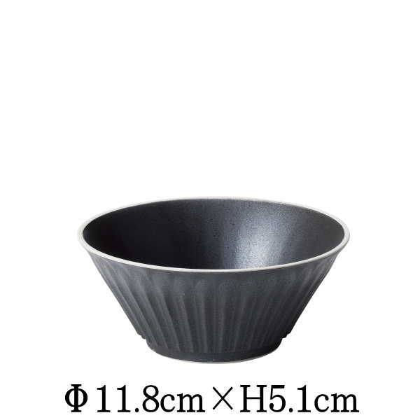 Mino Ware - STORIA　12cmボウル　クリスタルブラック　黒　渕は白です　日本製　国内産　おしゃれな業務用食器　お皿中皿深皿　洋食器