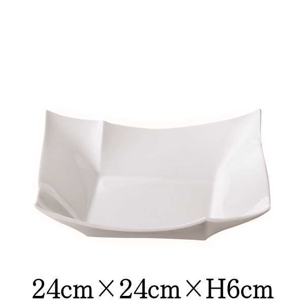 Rakuten - miyama　Isola　24cmスクエアボウル　深山（ミヤマ）ブランド　白い陶器磁器の食器　おしゃれな業務用洋食器　スクエア　お皿大皿深皿