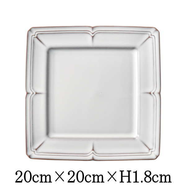 Cake Plates - RAFFINE　ラフィネ　20cmスクエアプレート　スモークホワイト　灰白　日本製　国内産　おしゃれな業務用食器　お皿大皿平皿　洋食器　和食器　角皿