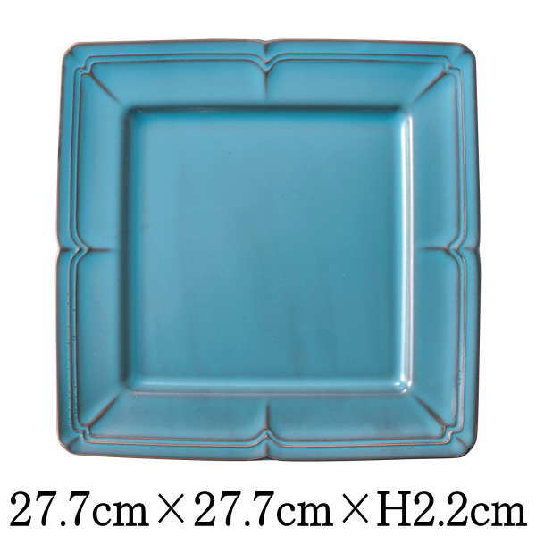 Square Plates - RAFFINE　ラフィネ　27.5cmスクエアプレート　アンティークブルー　青　日本製　国内産　おしゃれな業務用食器　お皿大皿平皿　洋食器　和食器　角皿