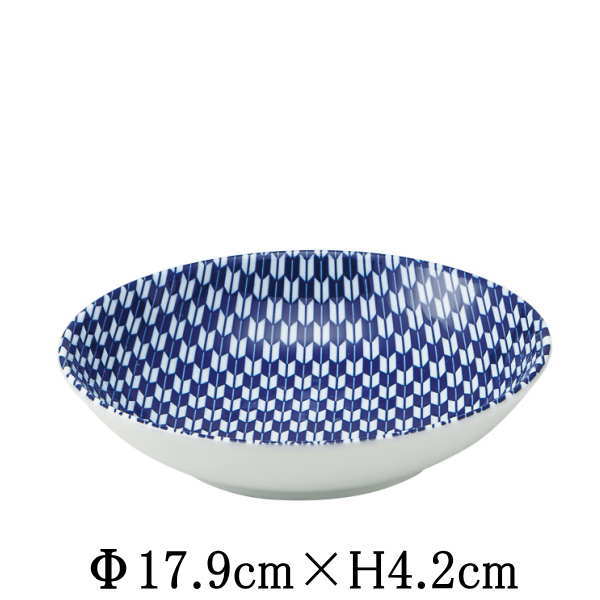 青AO　矢絣　17.5cm浅ボウル　日本製　国内産　和食器　おしゃれな業務用食器　お皿中皿深皿