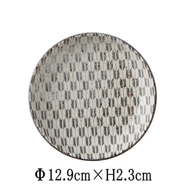 Mino Ware - 古代粉引き　矢絣　13cm丸皿　日本製　国内産　和食器　おしゃれな業務用食器　お皿中皿平皿