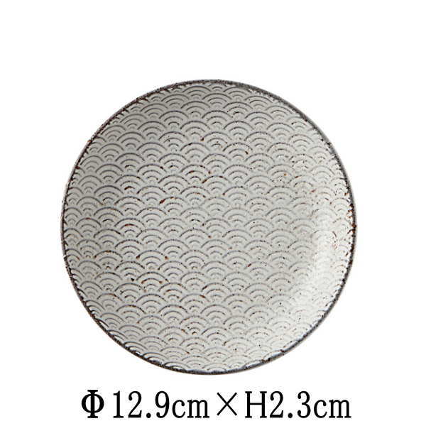 Mino Ware - 古代粉引き　青海波　13cm丸皿　日本製　国内産　和食器　おしゃれな業務用食器　お皿中皿平皿