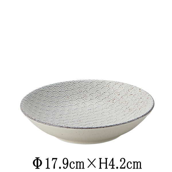 Mino Ware - 古代粉引き　青海波　17.5cm浅ボウル　鉢　日本製　国内産　和食器　おしゃれな業務用食器　お皿中皿深皿