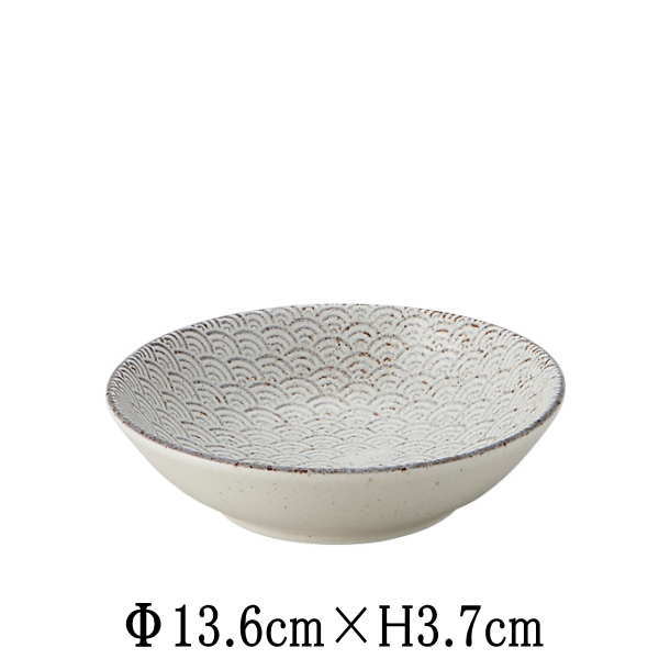 Rakuten - 古代粉引き　青海波　13.5cm浅ボウル　鉢　日本製　国内産　和食器　おしゃれな業務用食器　お皿中皿深皿