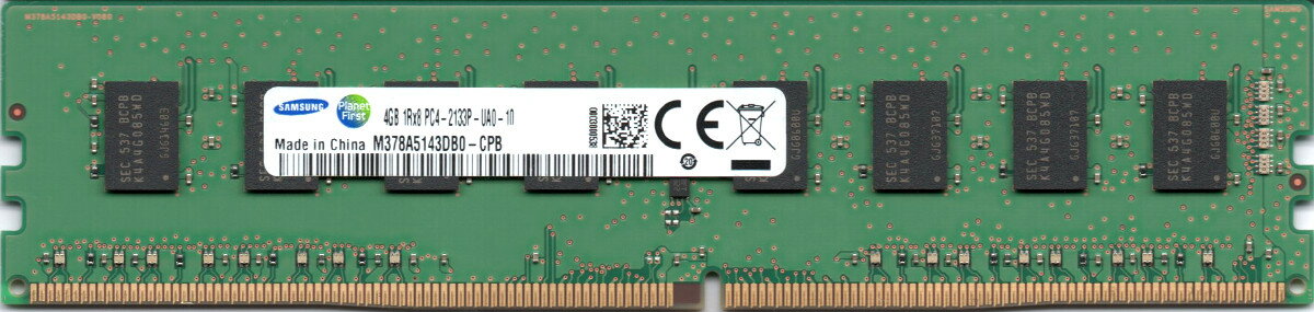 【新品】Samsung/サムスン純正 デスクトップ用メモリ 4GB DDR4 2133MHz(PC4-17000) 288Pin UDIMM non-ECC バルク M378A5143DB0-CPB