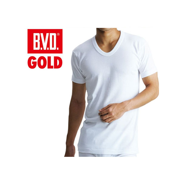 B.V.D GOLD U首半袖Tシャツ G014 ホワイト サイズM/L 管理番号012401 下着 インナー