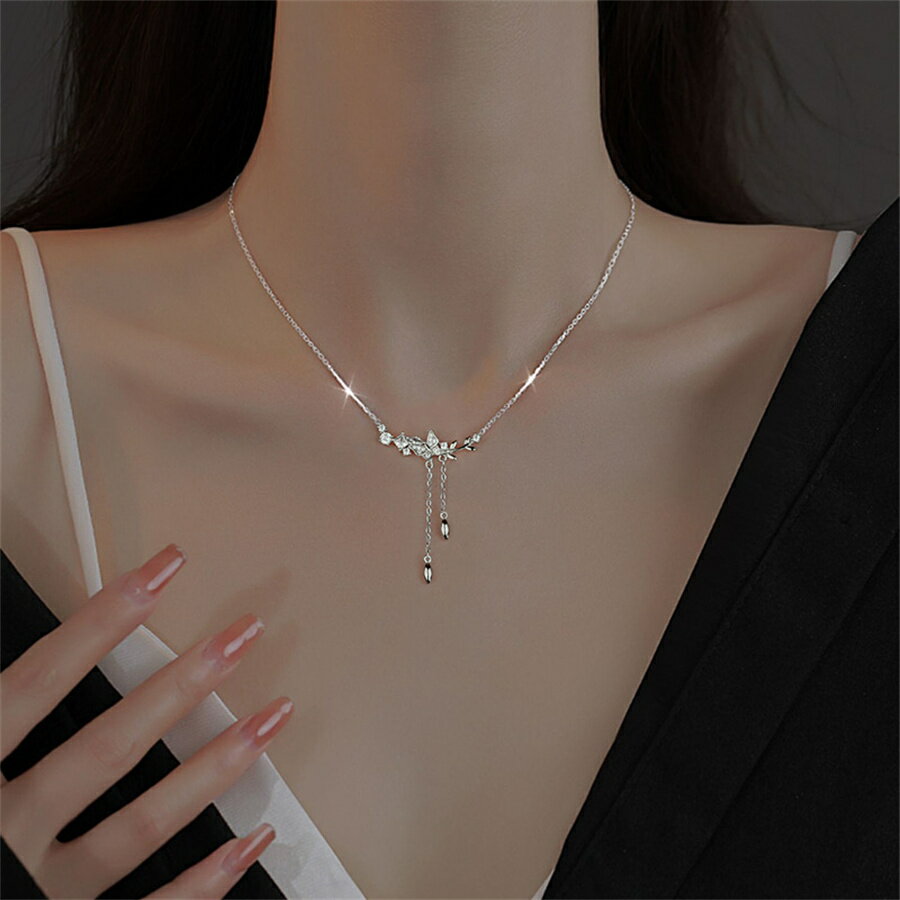 樂天商城 - 【15%OFF×最大P10倍★マラソン】ネックレス レディース シンプル キラキラ 蝶 花 輝き 姫様 プレゼント シルバー999 かわいい 彼女 友達 アクセサリー チェーン カジュアル デイリー 長め 短め シルバー 人気 おしゃれ エレガント 上品 ファッション