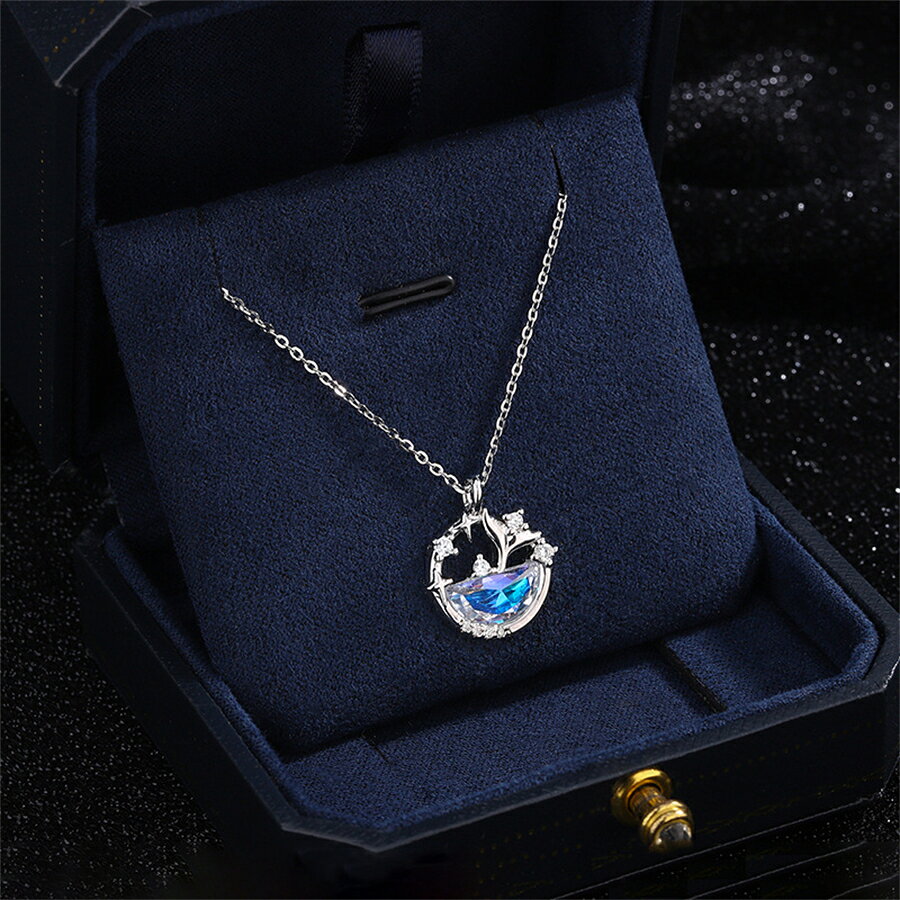 【10%OFF×P15倍★マラソン】ネックレス レディース キラキラ クジラ 鯨 星 魚 姫様 北欧風 プレゼント シルバー999 かわいい 彼女 友達 アクセサリー チェーン カジュアル デイリー 長め 短め シンプル ブルー シルバー おしゃれ エレガント 上品の商品画像 2