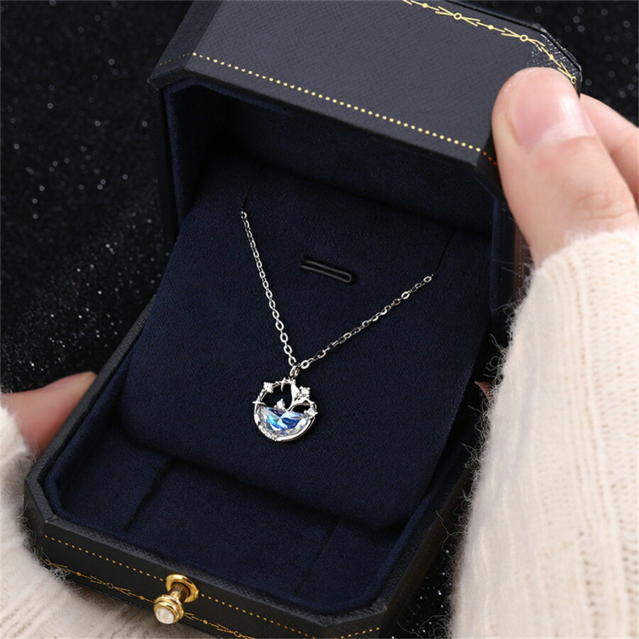 【10%OFF×P15倍★マラソン】ネックレス レディース キラキラ クジラ 鯨 星 魚 姫様 北欧風 プレゼント シルバー999 かわいい 彼女 友達 アクセサリー チェーン カジュアル デイリー 長め 短め シンプル ブルー シルバー おしゃれ エレガント 上品の商品画像 3