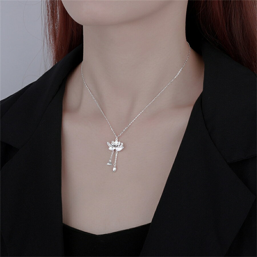 樂天商城 - 【15％OFF★延長SALE】ネックレス 首飾り レディース 中国風 花 蓮 デイリー 女 女性 彼女 可愛い 日常的 デイリー アクセサリー エレガント シルバー999 シンプル 長め 短め プレゼント シルバー ゴールド おしゃれ 人気 新品 入学式 人気