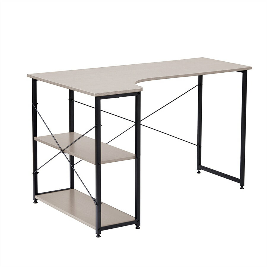 【ブラックフライデー ★激安15%OFF】【新色】パソコンデスク L字　120cm　2段ラック付 デスク木製 ミシ..