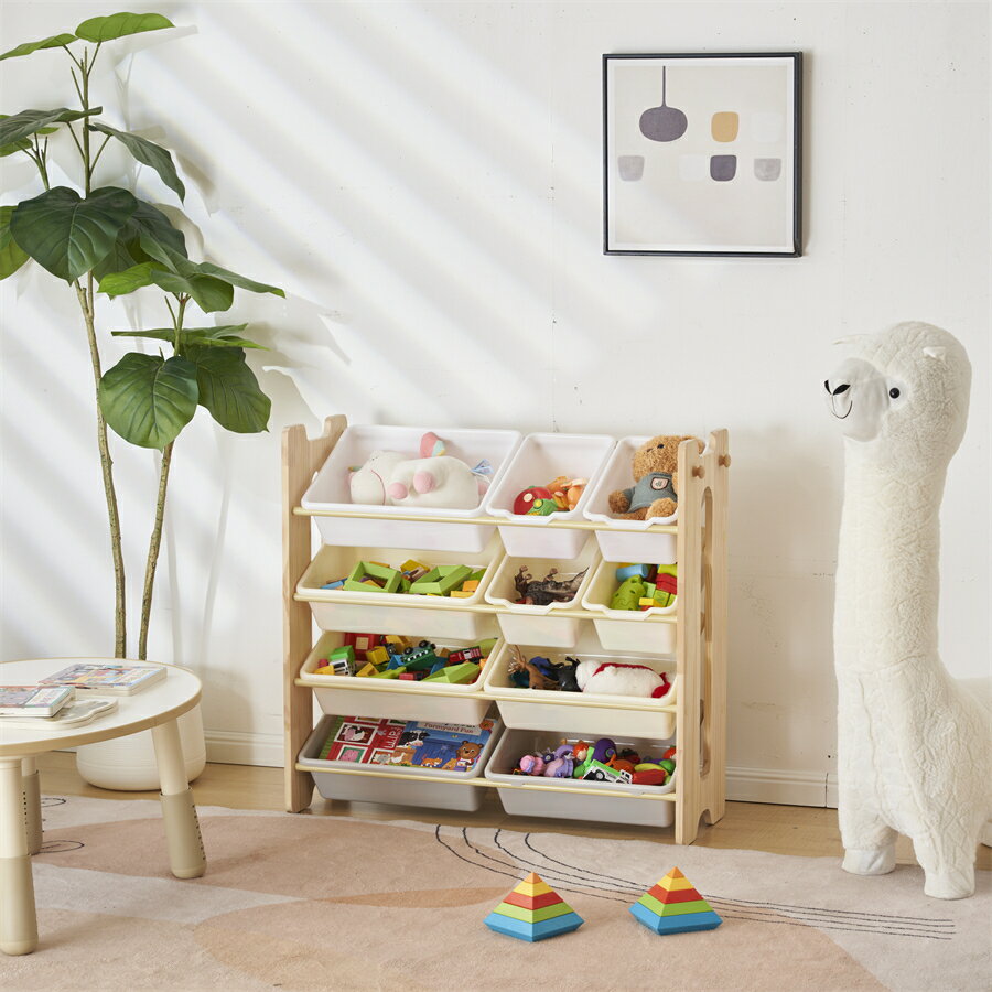 【人気商品】おもちゃ収納4段ラック 子ども用家具 天然木