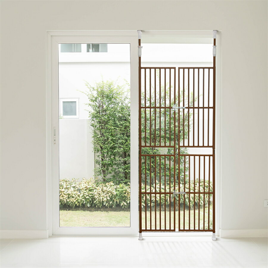 ペット高さ調節対応 191～255cm ドア ケージ 留守番 保護 ネコ 脱走防止 柵 フェンス 脱走防止 猫用 多頭飼い 多頭 スチール ペットケージ 新生活【ブラウン】