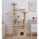 キャットタワー 猫タワー 天然木製 宇宙船付き 麻紐支柱 爪とぎ おもちゃ付き 安定感抜群 ペットハウス 上りやすい クリアボウル 省スペース 多頭飼い 角丸 ...