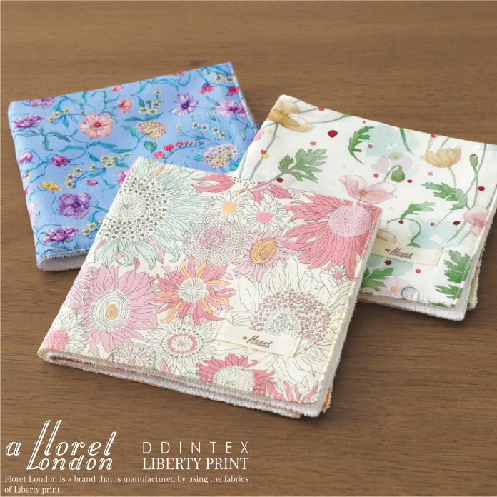 タナローンステッチハンドタオル リバティプリント 使用 25×25cm ハンカチ ギフト かわいい 日本製 花柄 今治【フローレットロンドン】【返品・交換不可】