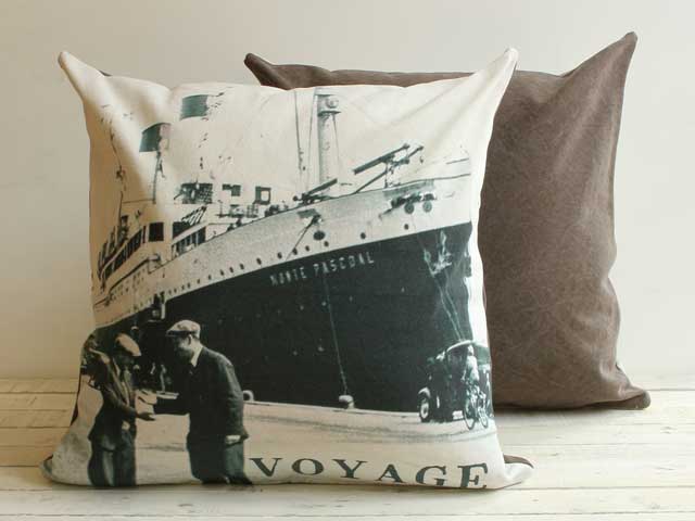 【7OCEANS】 クッションカバー 45×45cm プリント コットン 綿100% 帆布 キャンバス 日本製 ビンテージ 【返品・交換不可】