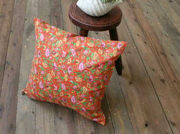 インド綿プリント エスニックな花柄 クッションカバー 45×45cm 【アランチャ】