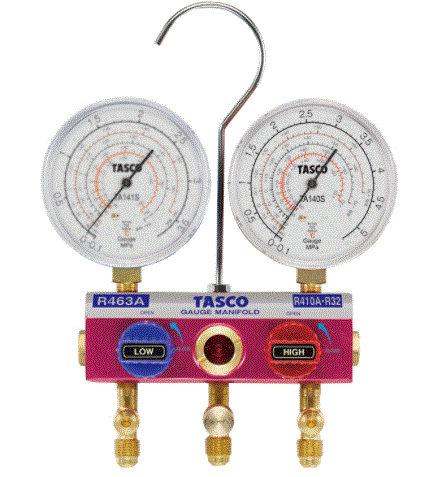 タスコ R463A R410A R32用 ボールバルブ式ハイブリッドゲージマニホールドキット　TA122SV